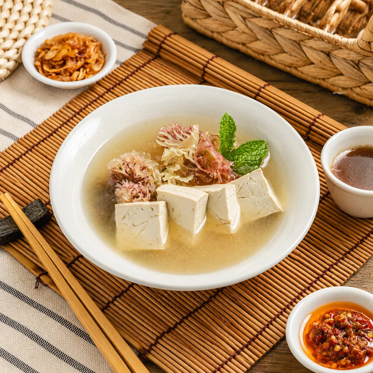 天然野生大葉杉藻豆腐湯
